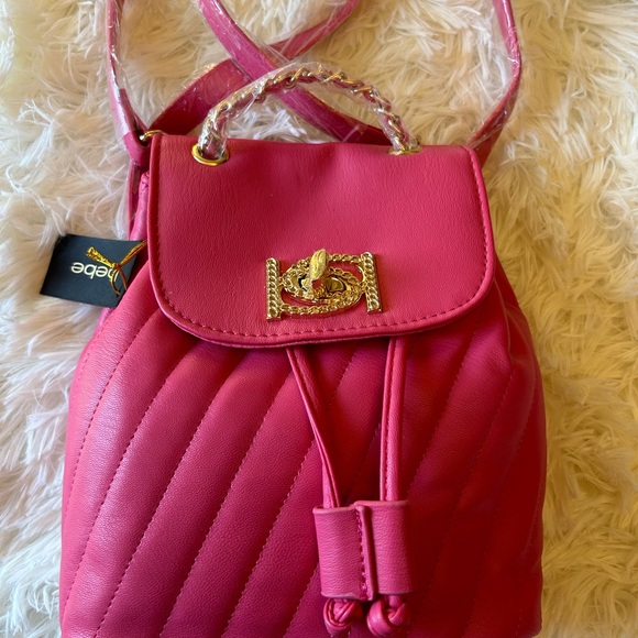 Bebe Pink Quilted Backpack with Gold Details - Picture 3 of 6